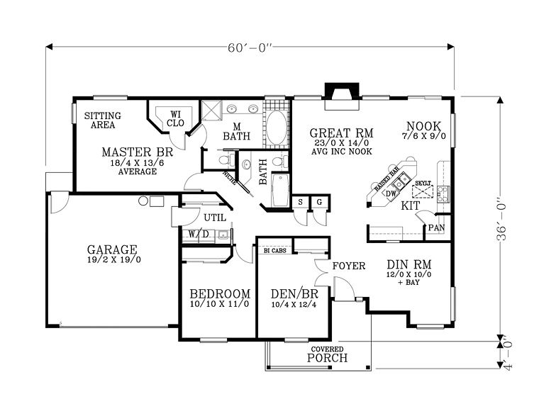 Cottage Ranch Traditional Level One of Plan 44668