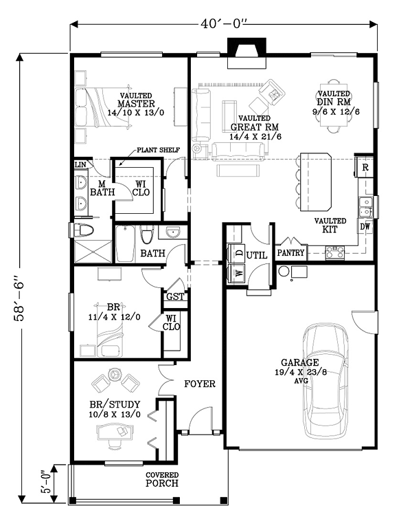 Craftsman Ranch Traditional Level One of Plan 44671