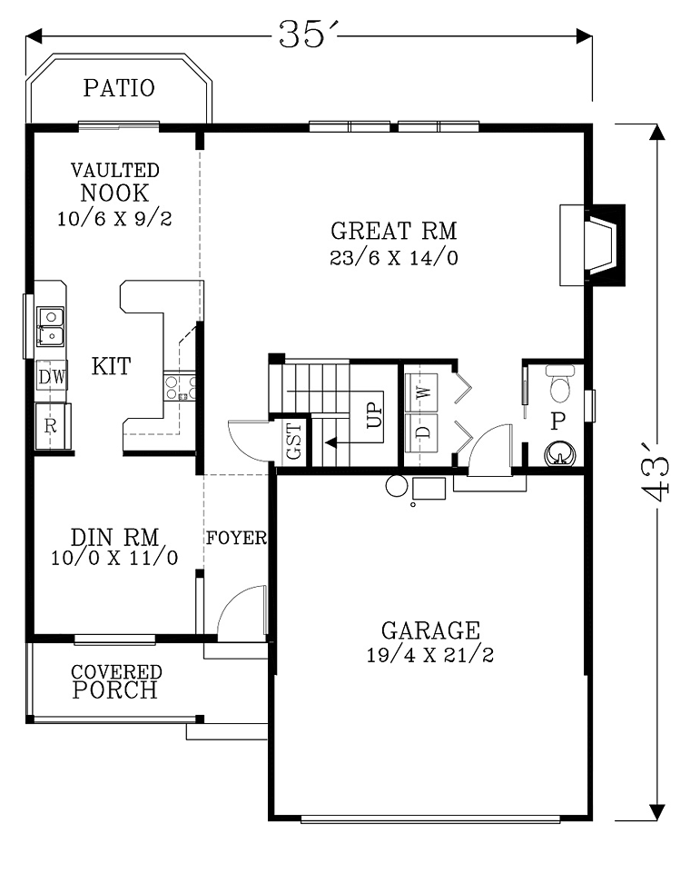 Craftsman Traditional Level One of Plan 44672