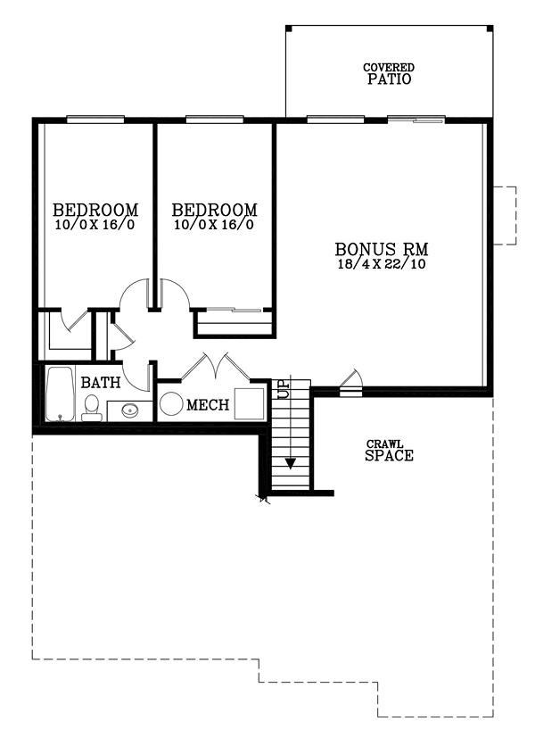 Cottage Country Craftsman Ranch Southern Lower Level of Plan 44679