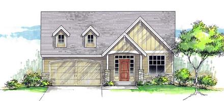 Cottage Country Craftsman Ranch Southern Elevation of Plan 44679