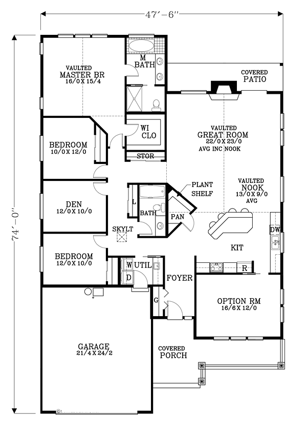 Ranch Southern Traditional Level One of Plan 44681