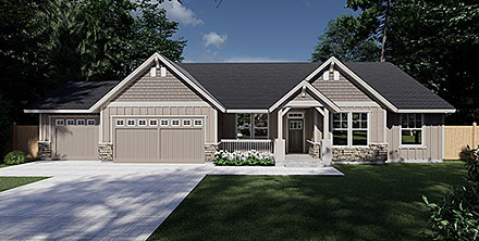 Country Craftsman Ranch Southern Traditional Elevation of Plan 44684