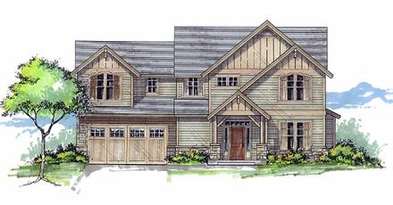 Country Craftsman Farmhouse Southern Traditional Tudor Elevation of Plan 44687