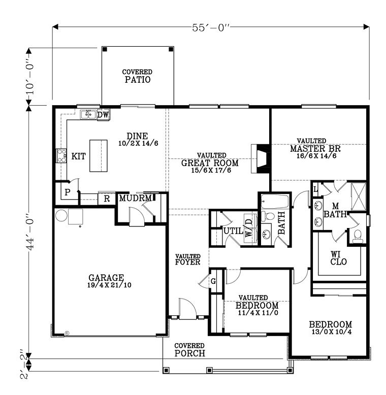 Cottage Country Craftsman Ranch Traditional Level One of Plan 44688