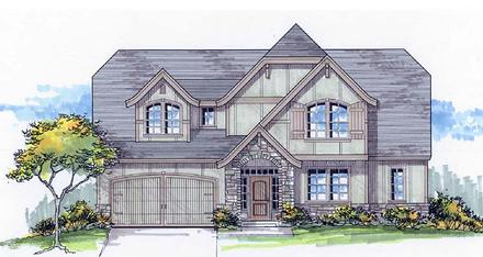 Country Craftsman European Southern Traditional Tudor Elevation of Plan 44689