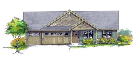 Country Craftsman Ranch Southern Traditional Elevation of Plan 44697