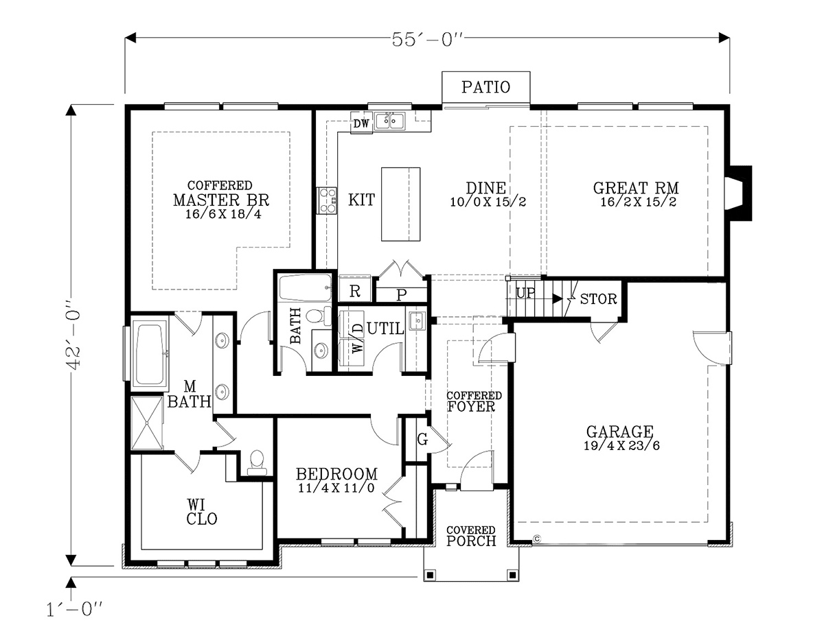 Country Craftsman Traditional Level One of Plan 44698