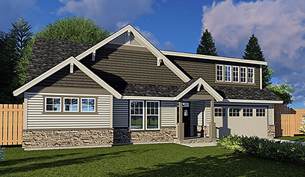 Country Craftsman Traditional Elevation of Plan 44698