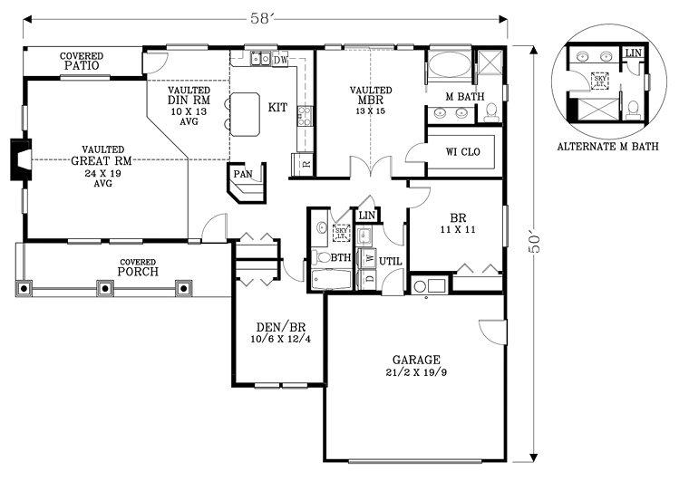 Country Craftsman Ranch Level One of Plan 44699