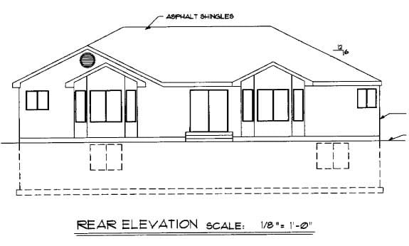Ranch Rear Elevation of Plan 44805