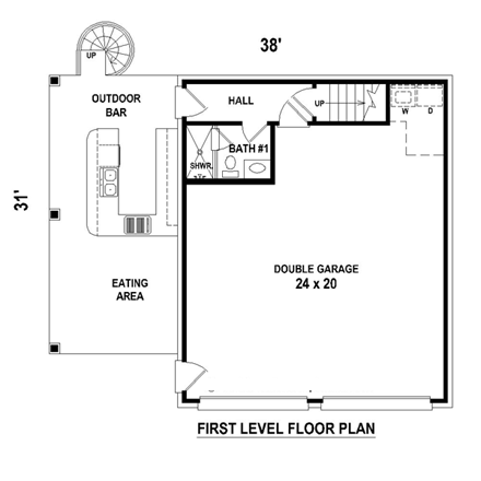 Garage Plan 44908 - 2 Car Garage Apartment First Level Plan