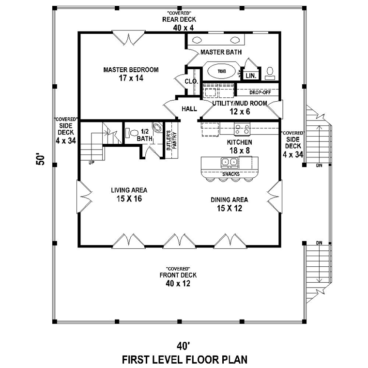 Farmhouse Level One of Plan 44931