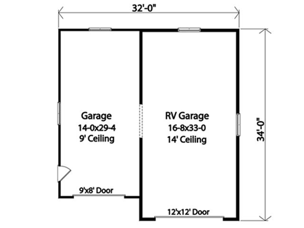 2 Car Garage Plan 45118, RV Storage First Level Plan