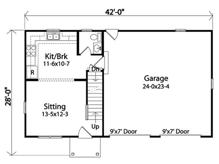 Garage Plan 45122 - 2 Car Garage Apartment First Level Plan