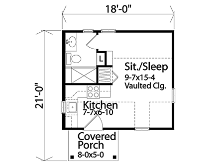 Cabin, Cottage, Narrow Lot, One-Story House Plan 45165 with 1 Beds, 1 Baths First Level Plan