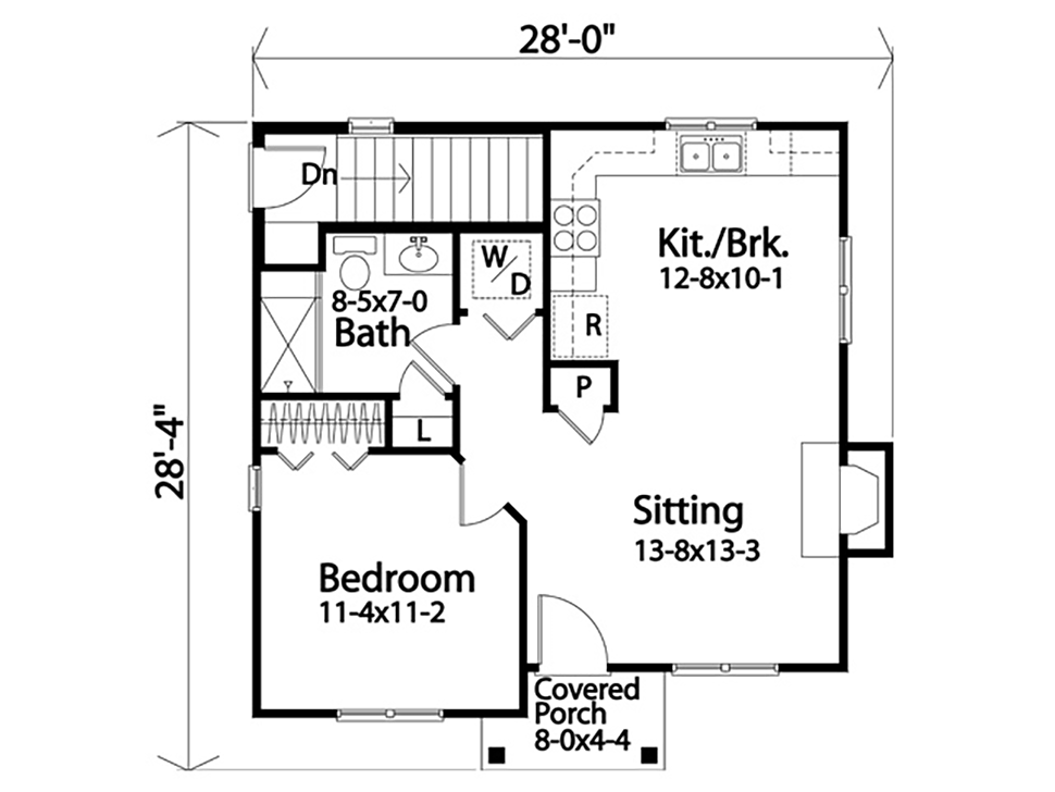 Bungalow Cabin Cottage Narrow Lot One-Story Level One of Plan 45167