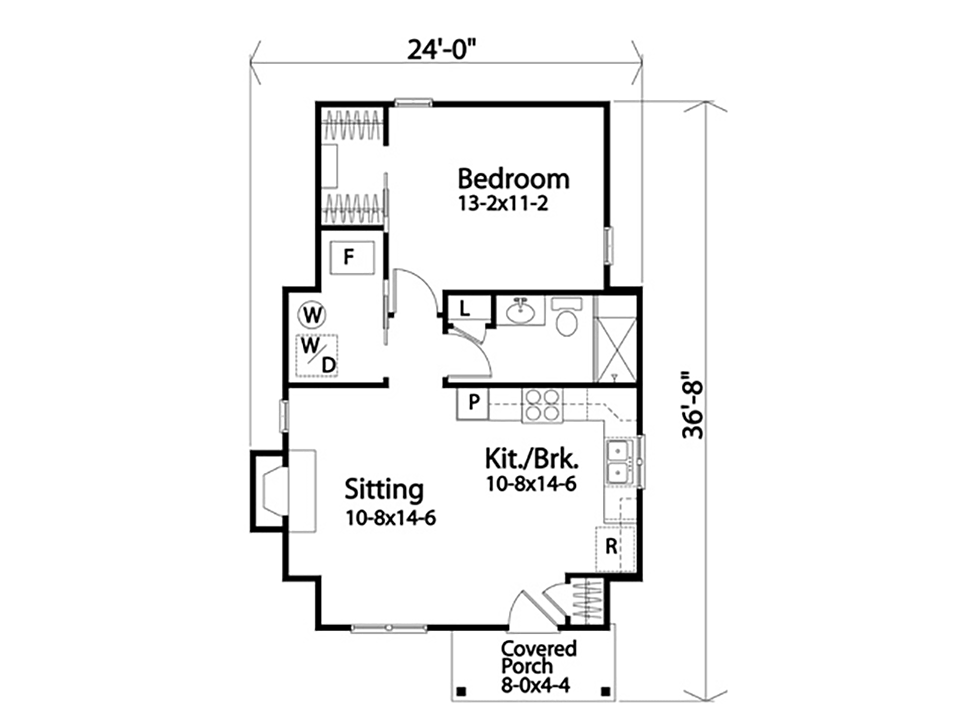 Bungalow Cottage Narrow Lot One-Story Level One of Plan 45172