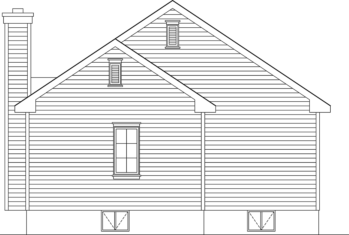 Bungalow Cottage Narrow Lot One-Story Rear Elevation of Plan 45177