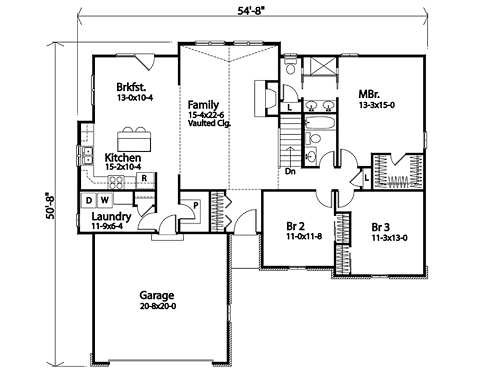 One-Story Ranch Level One of Plan 45178