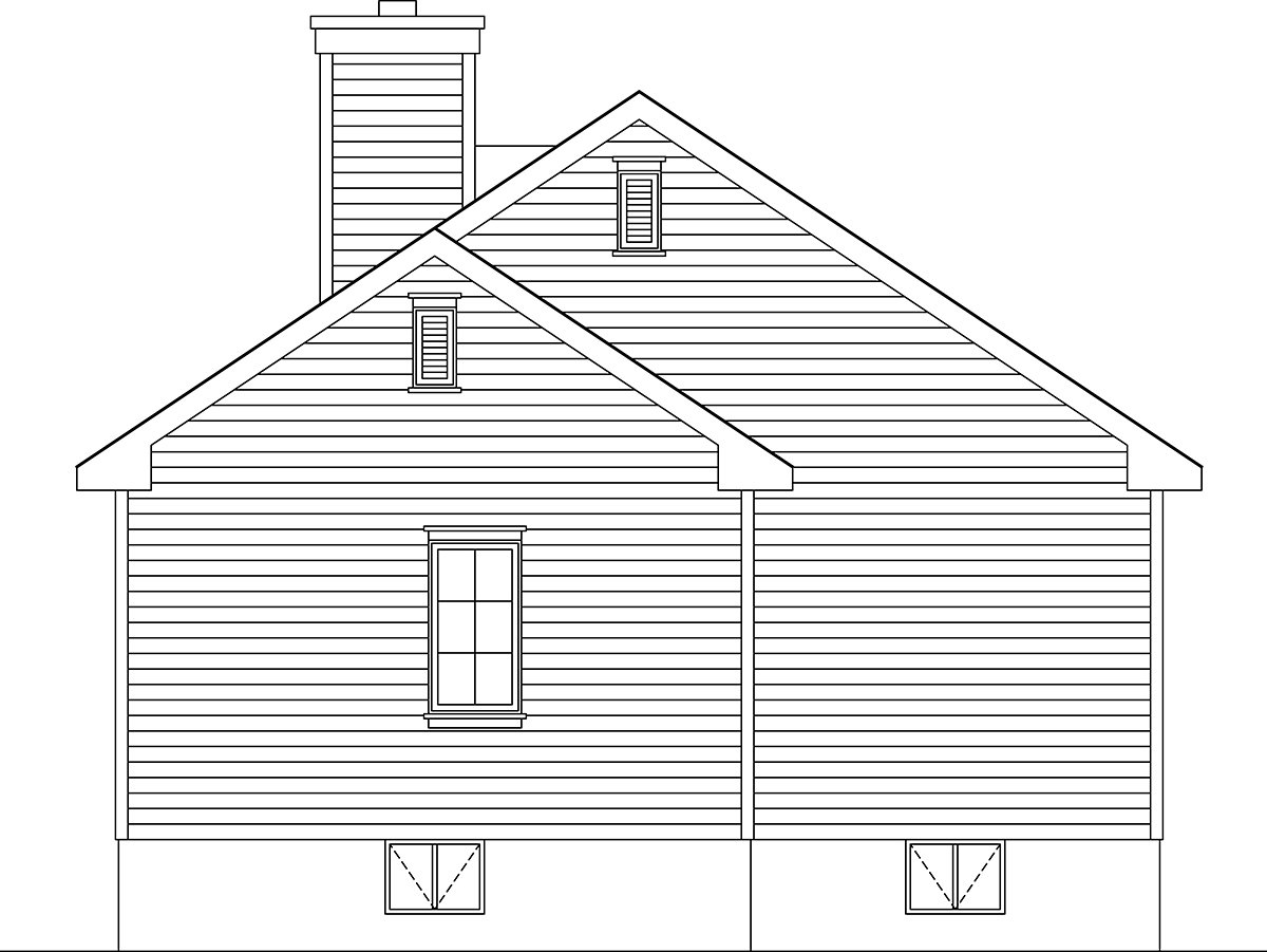 Bungalow Cottage Narrow Lot One-Story Rear Elevation of Plan 45179