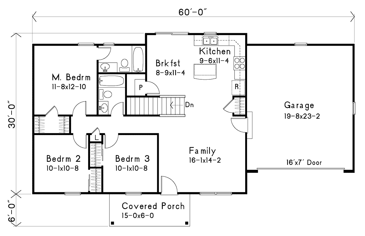 Ranch Traditional Level One of Plan 45194