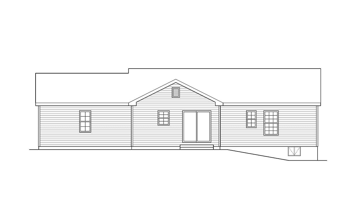 Ranch Traditional Rear Elevation of Plan 45194