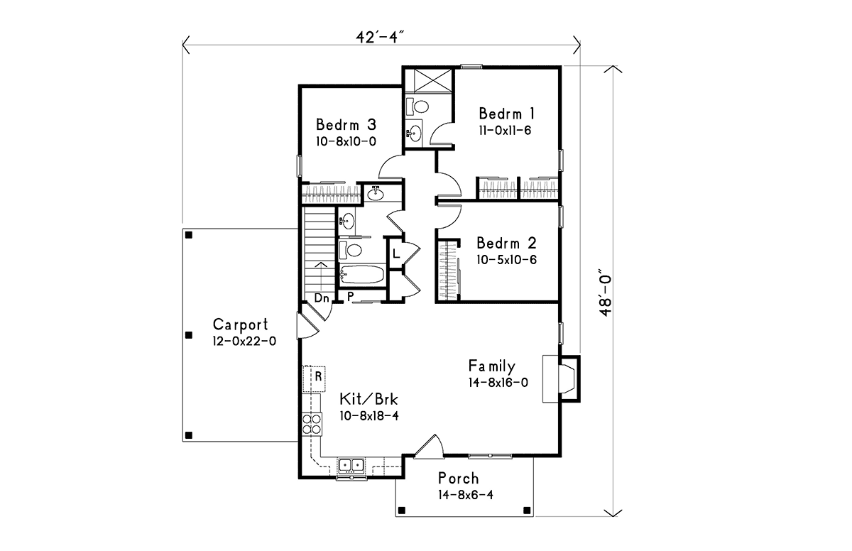 Ranch Traditional Level One of Plan 45195
