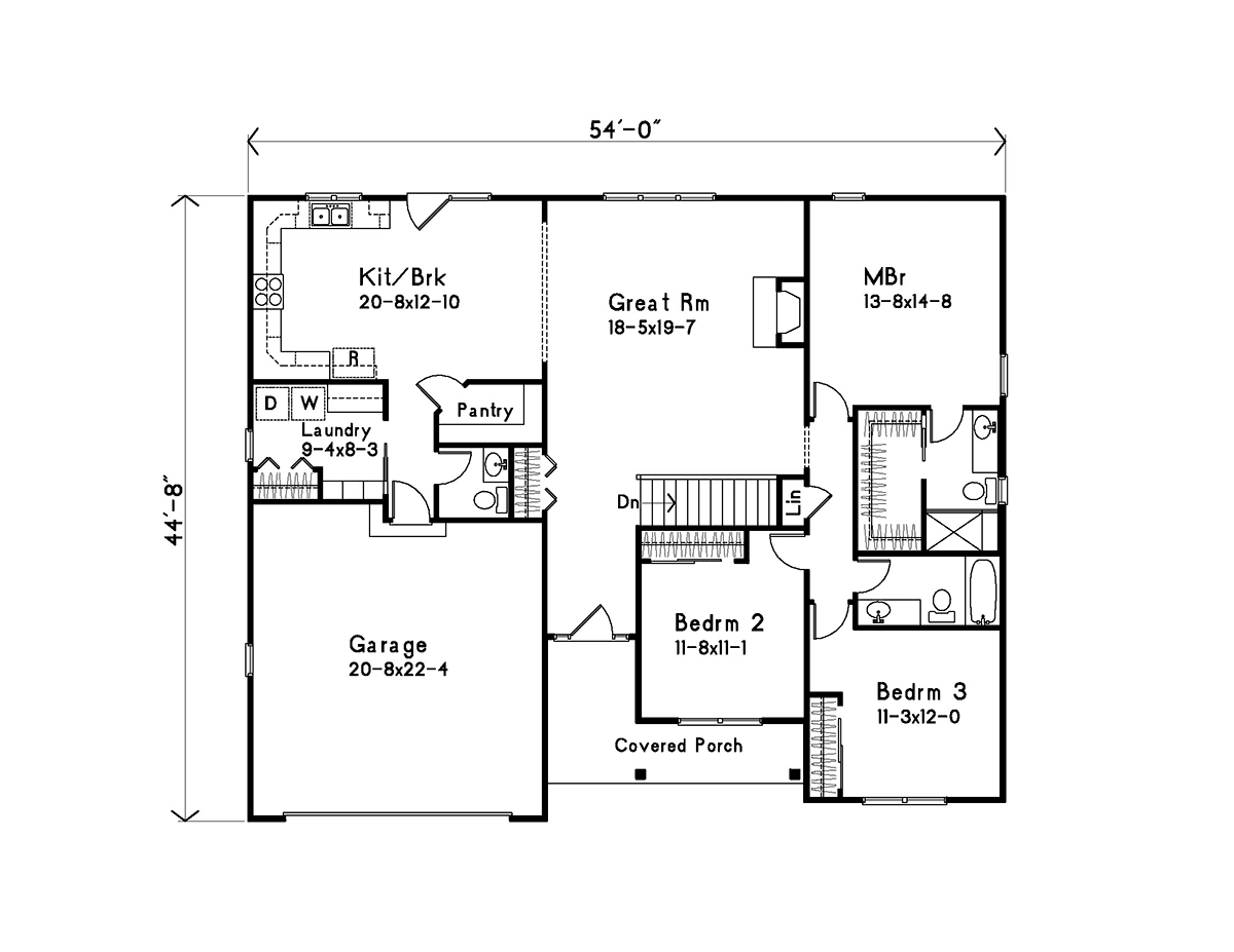 Ranch Traditional Level One of Plan 45198