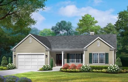 Ranch Traditional Elevation of Plan 45198