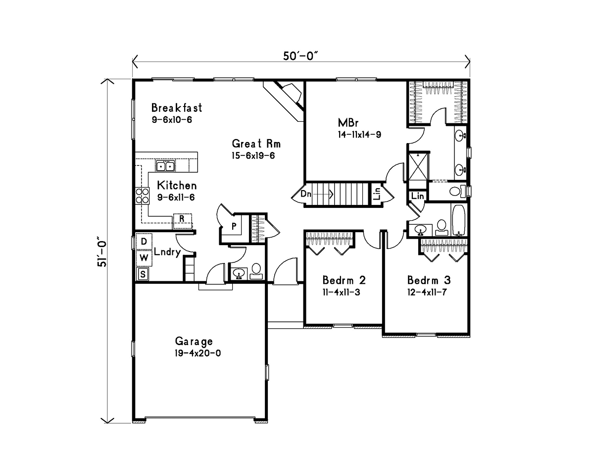 Ranch Traditional Level One of Plan 45199