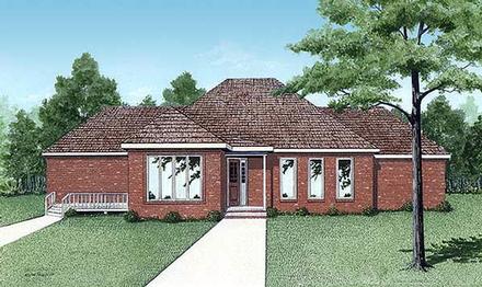 Contemporary European One-Story Elevation of Plan 45207