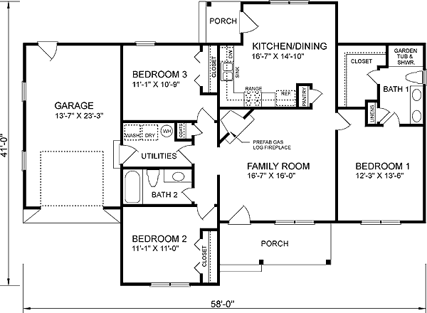 One-Story Ranch Level One of Plan 45208