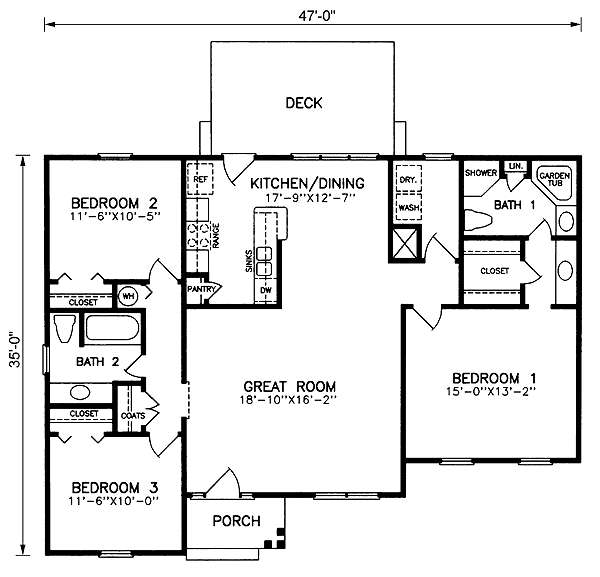 One-Story Traditional Level One of Plan 45211