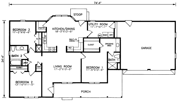 One-Story Ranch Level One of Plan 45212