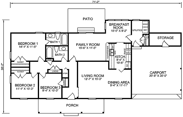 One-Story Ranch Level One of Plan 45218