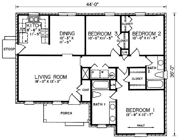 One-Story Traditional Level One of Plan 45225