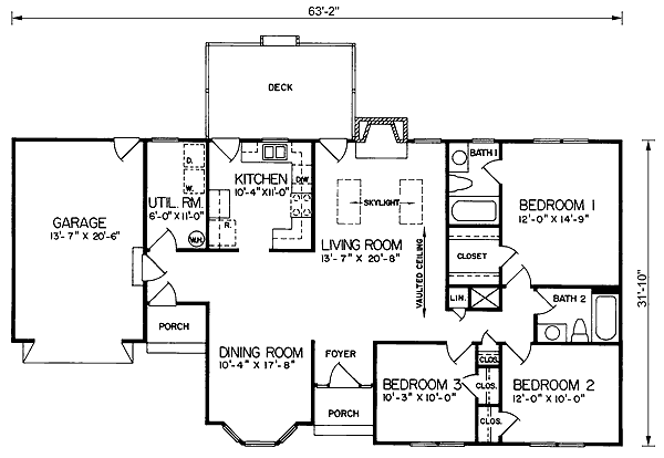 One-Story Ranch Level One of Plan 45232