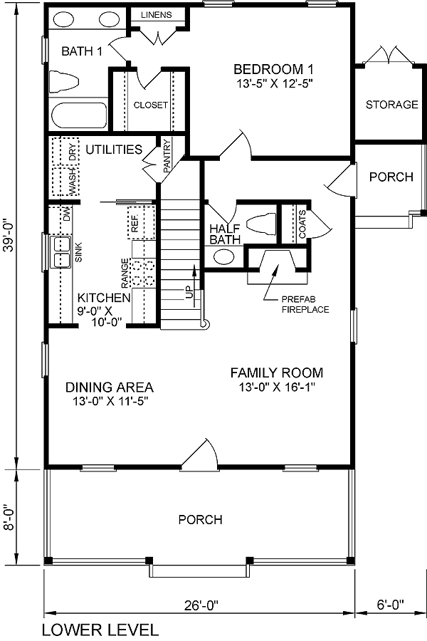 Craftsman Narrow Lot Level One of Plan 45244