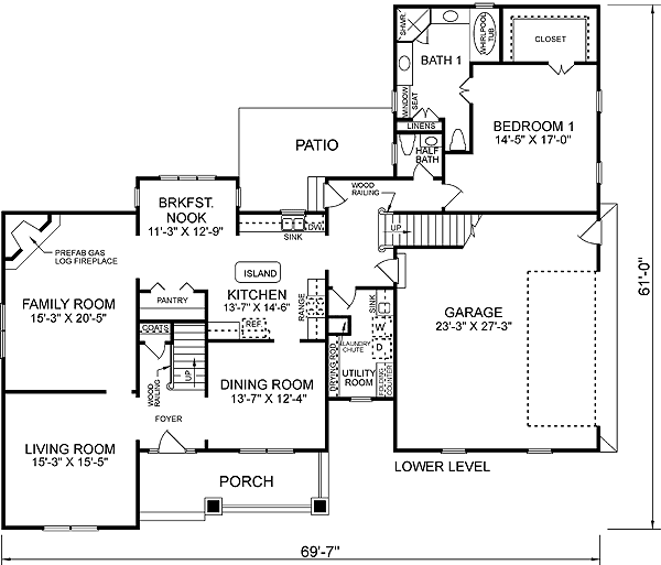 Country Craftsman Level One of Plan 45249