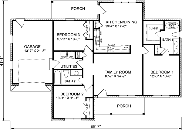 European One-Story Traditional Level One of Plan 45250