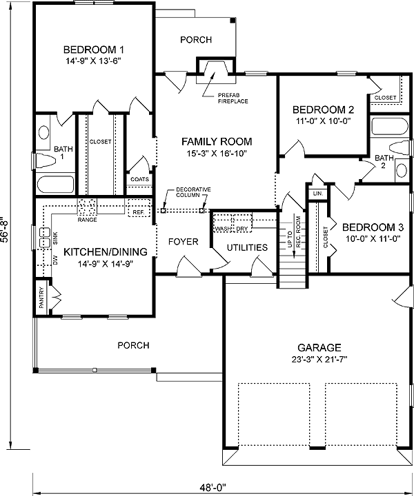 Country One-Story Traditional Level One of Plan 45261