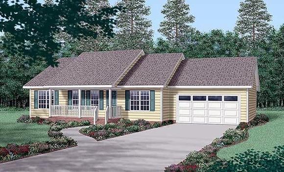 Ranch House Plan 45269 with 3 Beds, 2 Baths, 2 Car Garage Elevation
