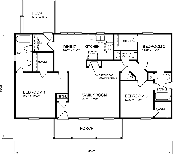 Ranch House Plan 45272 with 3 Beds, 3 Baths Level One