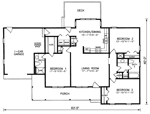 One-Story Traditional Level One of Plan 45281