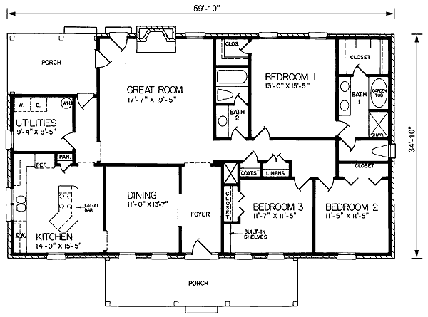 One-Story Ranch Level One of Plan 45285