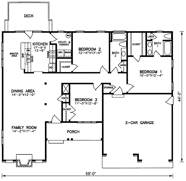One-Story Traditional Level One of Plan 45288