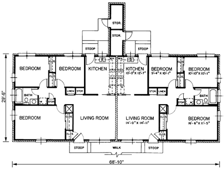 Multi-Family Plan 45291 First Level Plan