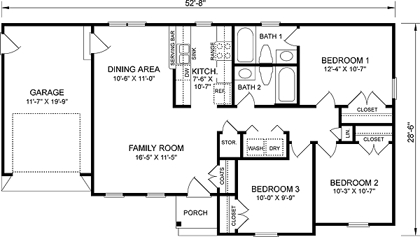 One-Story Ranch Traditional Level One of Plan 45292