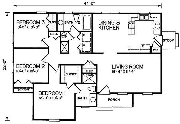 One-Story Traditional Level One of Plan 45299